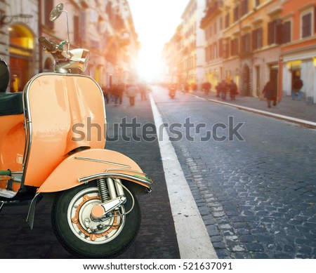 italian scooter parking at  old building style in rome use as traveling background ,backdrop