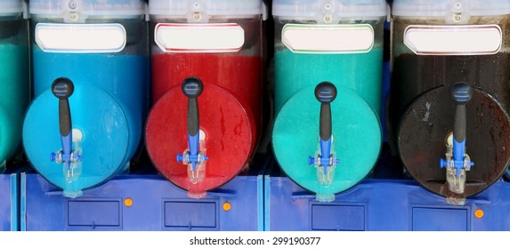 Italian Shave Ice Machine With Many Colored Flavors And Iced At The Bar