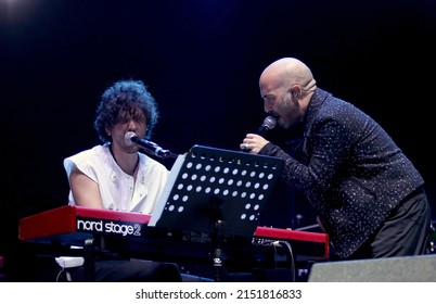 Italian Singers Ermal Meta And Giuliano Sangiorgi Sing At The Concert On May 1st In Taranto, Puglia, Italy - 01.05.2022