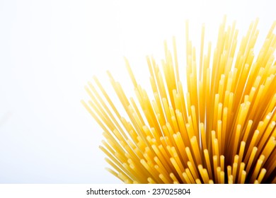 Italian Spaghetti In Transparent Package On White Background