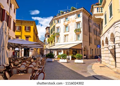 Italian Street And Cafe In Verona View, Tourist Destination In Veneto Region Of Italy