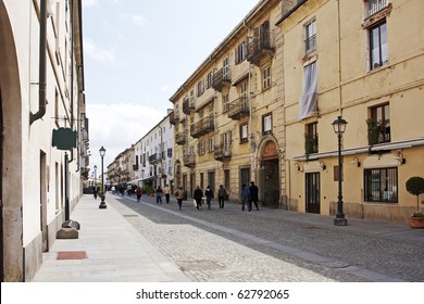 An Italian Street Scene In Venaria, Piedmont, With Old Buildings.