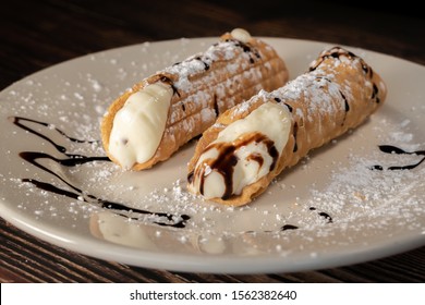 Italian style cannoli with chocolate drizzle