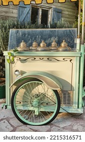 Italian Style Cart On Wheels For Selling Ice Cream On The Street.