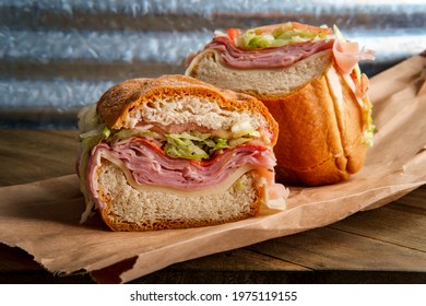 Italian Sub Sandwich With Provolone Cheese Ham Prosciuttini Cappacuolo Salami And Pepperoni
