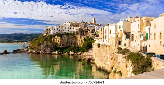 Italian summer holidays in Puglia - picturesque coastal town Vieste. South of Italy
