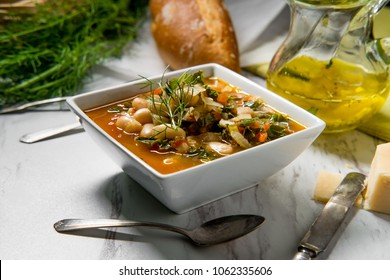 Italian Tuscan Ribollita Bread And Cannellini Bean Peasant Soup With Fennel