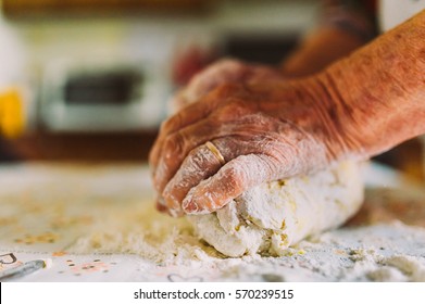 Italian Woman Making Pasta The Old Traditional Way