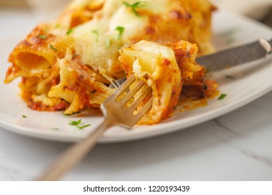 Italianamerican Cuisine Baked Ziti Lasagna Mozzarella Stock Photo ...