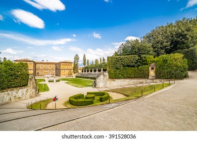The Italian-style Boboli gardens behind the Pitti Palace in Florence, Italy