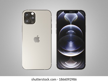 ITALY -01 NOVEMBER, 2020: Iphone 12 Pro Smartphones On White Background. Latest Apple Mobile Iphones Model. Illustrative Editorial.