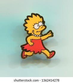 Italy - 1990s: Simpsons characters on pin badge collection, Lisa Simpson