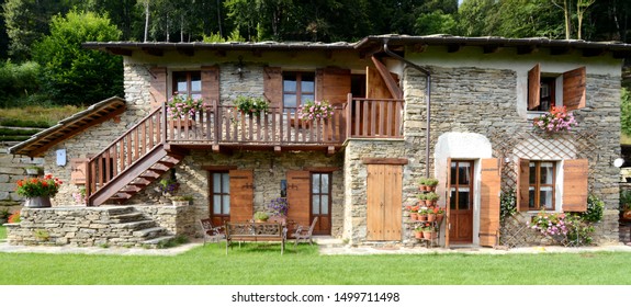Traditional Swiss Stone And Wood House Images Stock Photos