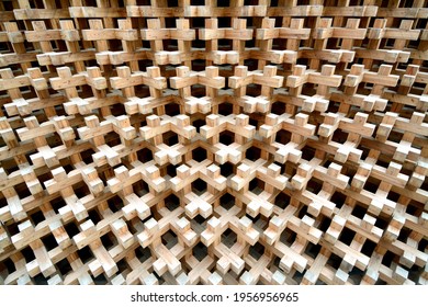 Italy - Milan– August 23, 2015: optical effect in wood with abstract geometries typical of Japan