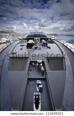 Italy, Baia (Naples), Baia 100 luxury yacht under construction (boatyard: Cantieri di Baia)