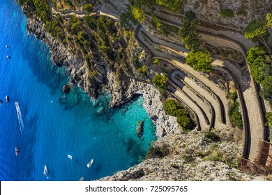 Italy. Capri Island. Via Krupp Seen From Gardens Of Augustus