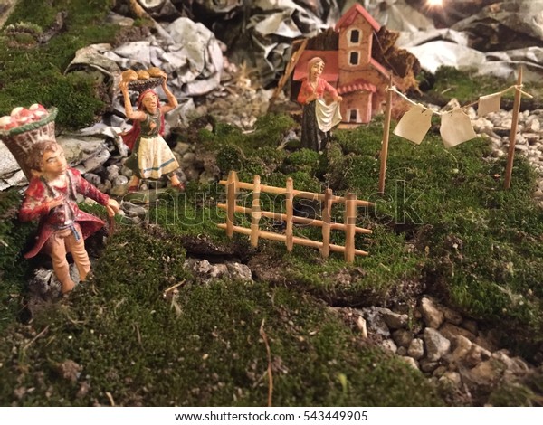 Italy Christmas Decorations Statuettes Traditional Crib Stock