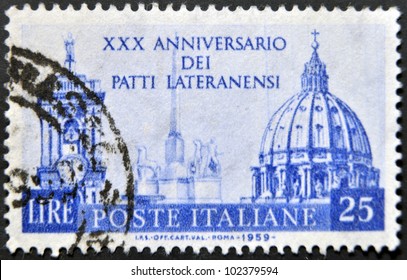 ITALY - CIRCA 1959: A Stamp Printed In Italy Dedicated To Xxx Anniversary Of The Lateran Treaty, Circa 1959