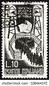 ITALY - CIRCA 1965: A Stamp Printed In The Italy Shows Italian Soldiers In Concentration Camp, Italian Resistance Movement During World War II, Circa 1965