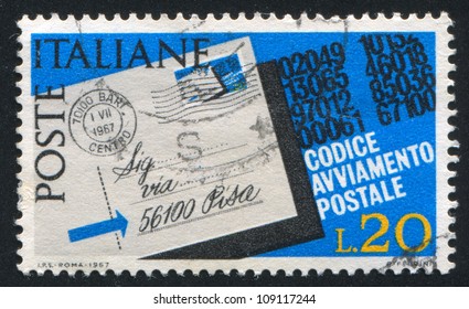 ITALY - CIRCA 1967: Stamp Printed By Italy, Shows Letter Addressed With Postal Zone Number, Circa 1967