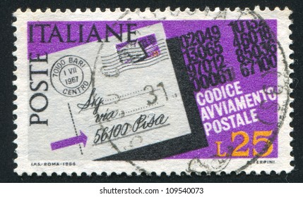 ITALY - CIRCA 1967: Stamp Printed By Italy, Shows Letter Addressed With Postal Zone Number, Circa 1967