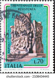 
Italy - Circa 1975: A Postage Stamp From Italy Showing A Monument To The Italian Resistance Movement. 