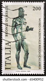 ITALY - CIRCA 1981: A Stamp Printed In Italy Shows An Image Of Riace Bronze One Of The Couple Of Famous Full-size Greek Statues Of Nude Bearded Warriors. Italy, Circa 1981
