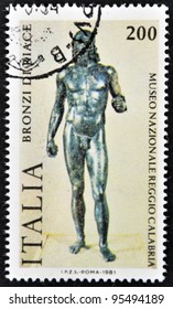 ITALY - CIRCA 1981: A Stamp Printed In Italy Shows An Image Of Riace Bronze One Of The Couple Of Famous Full-size Greek Statues Of Nude Bearded Warriors, Circa 1981
