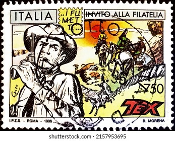 Italy, Circa 1996: Stamp Invitation To Philately. Comic Books.