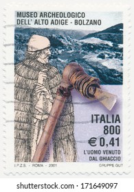 ITALY - CIRCA 2001: A Stamp Printed In Italy Shows Discovery Of Mummified Man 