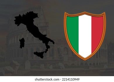 Italy Country Map And Flag 