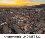 Italy, December 25, 2023: aerial view of the city of Pesaro at sunset, Italian capital of culture 2024. We are in the Marche region on the border with Romagna