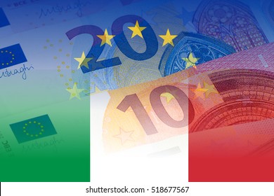 Italy And Eu Flag With Euro Banknotes