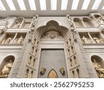 Italy Florence December 14 2015, a detailed view of the reconstructed original facade of Santa Maria del Fiore Cathedral, displayed at the Museo dell