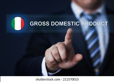 Italy Gross Domestic Product Concept. GDP. Man Pressing Virtual Button With Flag Icon