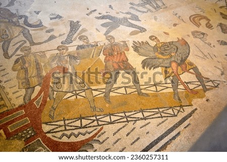 Italy, Italia, Sicily, Piazza Armerina, Villa Romana del Casale, interior view, mosaic, artwork on the floor