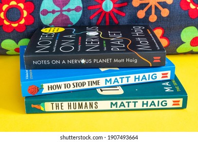 Italy. January 29th, 2021. Composition On A Desk Of Some Books By The English Novelist And Journalist Matt Haig.