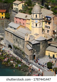 Italy, Manarola - July 01 2020: Church of Manarola, one of the famous Cinque Terre town