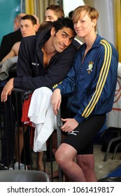 Italy - Milan April 4 , 2108 - Federica Pellegrini And  Filippo Magnini Italian Swimmer Posed 