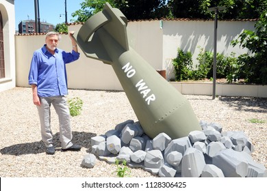 Italy - Milan July 6,2018 - Gino Strada  Italian Doctor Founder Of Emergency  Posed - No War 