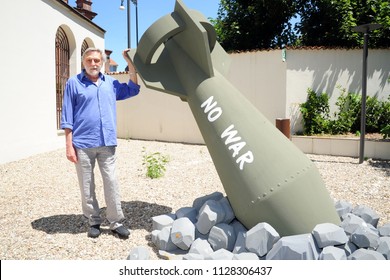 Italy - Milan July 6,2018 - Gino Strada  Italian Doctor Founder Of Emergency  Posed - No War 