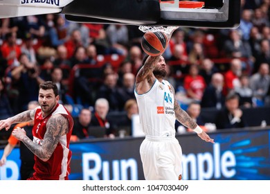 Italy, Milan, March 13 2018: Taylor Jeffery Dunk Shot Over Micov Vladimir In First Quarter During Basketball Match Ax Armani Exchange Olimpia Milan Vs Real Madrid, EuroLeague 2018