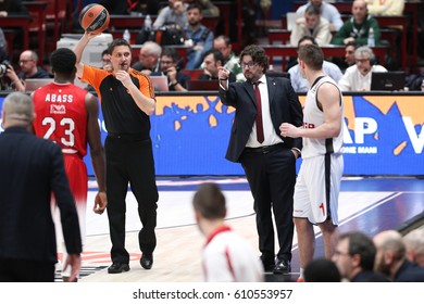 Italy, Milan, March 2017: Trinchieri Andrea During Basketball Match EA7 Emporio Armani Milan Vs Brose Bamberg, Euroleague 2017 Round28, Milan March 23 2017