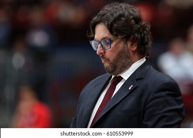 Italy, Milan, March 2017: Trinchieri Andrea During Basketball Match EA7 Emporio Armani Milan Vs Brose Bamberg, Euroleague 2017 Round28, Milan March 23 2017