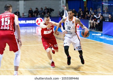 Italy, Milan, march 22 2018: Green Erick moves to the basket followed by Bertans Dairis in fourth quarter during basketball match AX ARMANI EXCHANGE OLIMPIA MILANO vs VALENCIA BASKET, EuroLeague 2018