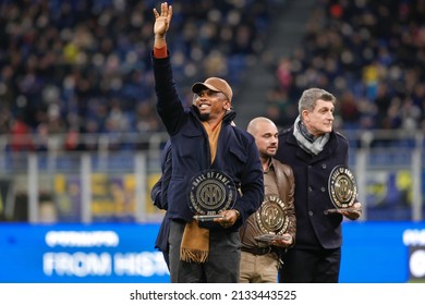 Italy, Milan, march 4 2022: Samuel Eto'o (Inter striker legend) awarded in the fc Inter hall of fame during football match FC INTER vs SALERNITANA, Serie A 2021-2022 day28, San Siro stadium
