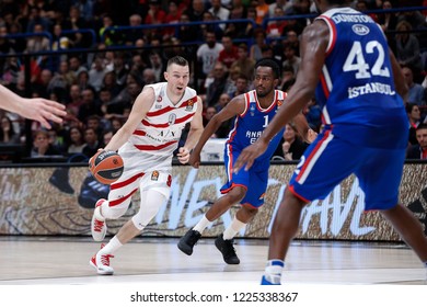 Italy, Milan, november 2 2018: Dairis Bertans attacks the basket in first quarter during basketball match A|X ARMANI MILAN vs ANADOLU EFES ISTANBUL, EuroLeague 2019, Mediolanum Forum