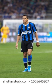 Italy, Milan, september 14 2019: Alexis Sanchez, fc Inter striker, waiting for a goalkeeper-throw in the second half during football match FC INTER vs UDINESE, Serie A 2019/2020 day3, San Siro stadium
