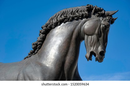 Italy, Milano, 01-10-2019 Ippodromo Del Galoppo , Leonardo Da Vinci  Horse Statue 