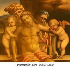 FORLÍ, ITALY - NOVEMBER 11, 2021: The painting of deposition in the church Chiesa di san Antonio Abate by unknown artist.